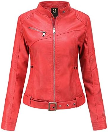 Faux кожна јакна жени тенок кожен моторцикл моторцикл велосипедист краток палто за надворешна облека со преголеми долги ракави
