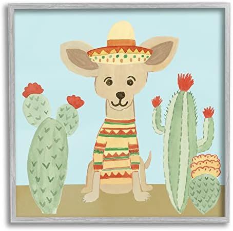 СТУПЕЛ ИНДУСТРИИ Мал Чихуахуа куче Сомбреро пустински кактус растенија, дизајн од Хедер Стрианезе