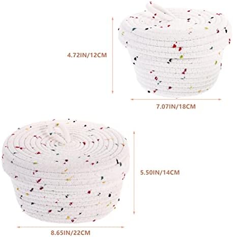 Кошница со Памучно Јаже зеродеко со Капак 2 парчиња Мала Тркалезна Ткаена Корпа Со Шарена Помпон Од Виножито Декоративна Корпа За Складирање