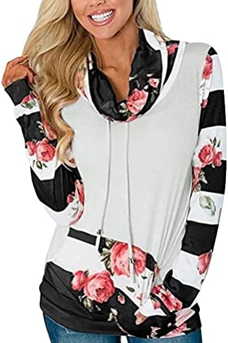 Женска кошула со џемпер со долги ракави цветни пуловер врвови на модни шамии јаки за печатење дуксери за џемпери