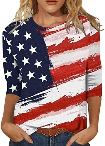 Women'sенски на 4-ти јули американско знаме маица со маица, врзани кошули за печатење во боја