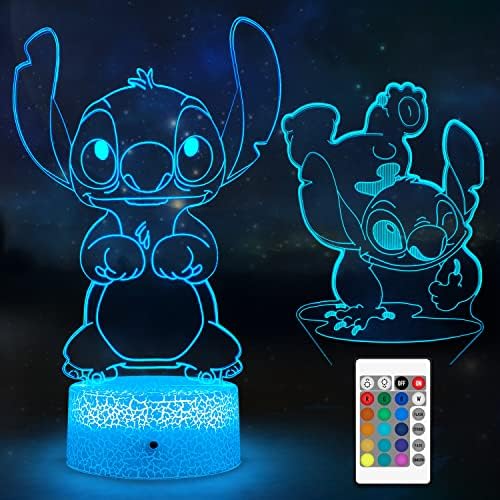 Zehaiylf Stitch Night Light ， 3D илузија за бод ламба, 2 шема бод предводена ноќна ламба за декор за соба, одлични роденденски Божиќни