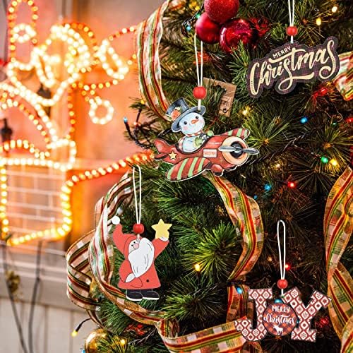 Lvydec 18 парчиња дрвени Божиќни украси за Божиќ, ирваси на Санта Снежен човек и украси за автомобили со разнобојно сликарство за