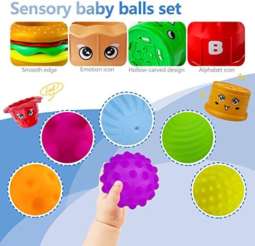 Сензорни топки на Рохсце за бебе, играчки за новороденчиња, текстурани мулти топки за мали деца