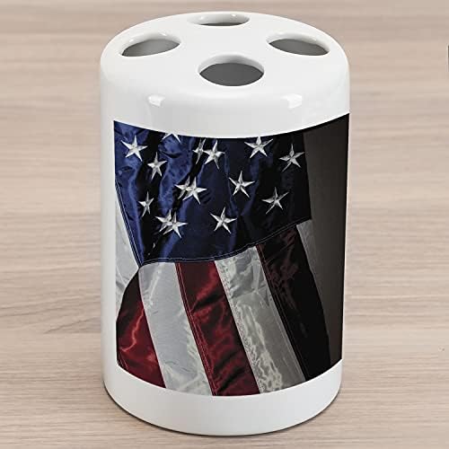 Амбесон во САД Керамички држач за четки за заби, Американска илустрација на знамето на земјата Горди 4 -ти јули, декоративен разноврсен countertop за бања, 4,5 x 2,7, јаглен с?