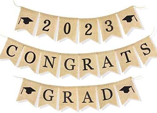 Дипломирани студенти на HOWAF 2023 година Бурлап Банер Дипломирање Рустикален Гарланд Гроздобер Дипломирање БУНТИНГ БАНЕР Дипломирање капа 2023 Партиски транспаренти ?