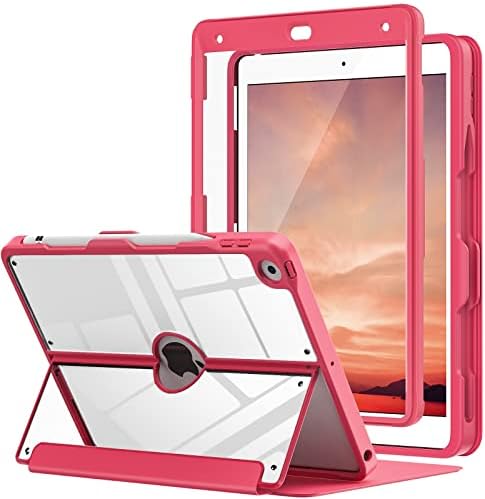 Моко iPad 9-та генерација кутија со држач за моливи, iPad 8th/7-ми Gen Case 10,2-инчи, вграден заштитник на екранот Clear Back, Stand stand