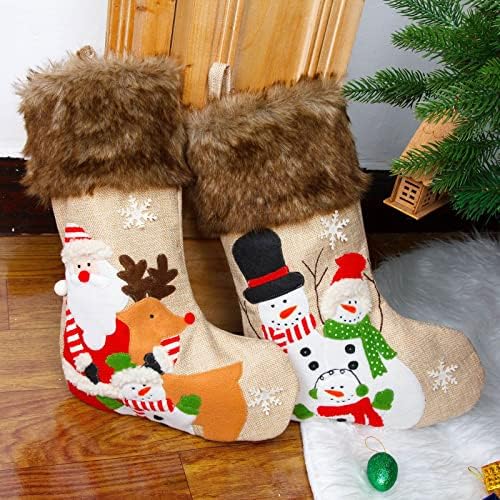 Скалила Божиќни Украси Лен Вез Божиќни Чорапи Торби За Подароци Торби За Бонбони Торби За Подароци Приврзоци Божиќни Чорапи Виси