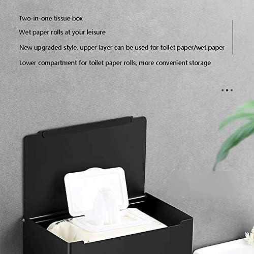 Носач држач за тоалетна хартија со полица без дупчење држач за тоалетна хартија со марамчиња за складирање диспензерот Мет црн wallид монтиран