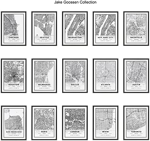 Кејт и Лорел Силви Newујорк Сити Модерна мапа врамена платна wallидна уметност од akeејк Госен, 18х24 Греј, географска мапа за Wallид