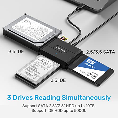 Unitek IDE/SATA до USB C 3.0 адаптер, Универзален IDE хард диск мал триаголник Pro конвертор за 2,5 /3.5 IDE IDE и SATA надворешен HDD/SSD, поддршка 10TB