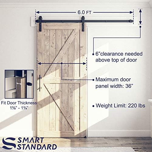 SmartStandard 6ft лизгачки штала на вратата на вратата на целиот комплет, непречено и тивко, лесен за инсталирање, вклопување на 36 “панел