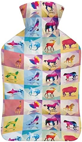 Колекција на геометриски полигонски животни со шише со топла вода со мека покривка 1L голема класична потопла торба за нозе на рамо на