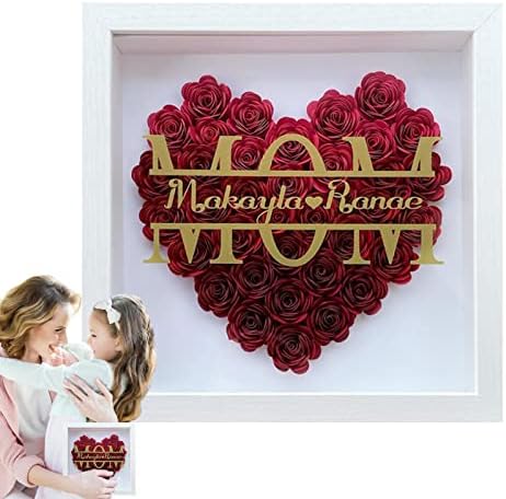 Рамка за кутии со сенка на розови розови, рамка за цветна слика, персонализирана кутија за сенка на мајка, мајчински годишнини за
