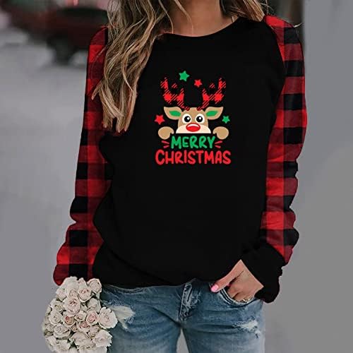 Женски Божиќен Џемпер Нова Година 2023 Смешни Слатки Дуксери Од Екипажот Бафало Карирани Врвови На Пуловер Секојдневна Празнична