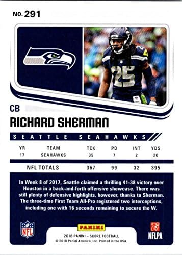 2018 Резултат 291 Ричард Шерман Сиетл Сиетл Seahawks Фудбалска картичка
