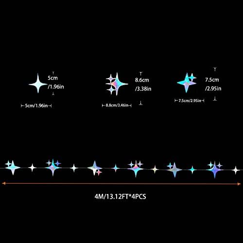 Цвибеко 52фт Иридентни Ѕвезди Гарланд Холографска Хартија Треперење Ѕвезда Бантинг Банер Виси Стример За Роденден Свадба Ангажман Кокошка