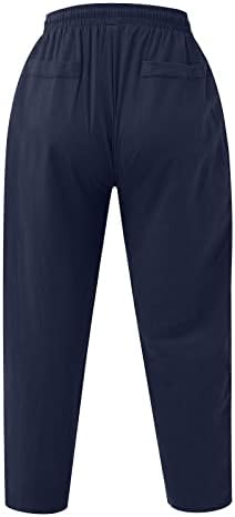 Овермална машка обична мода со цврста боја памучна постелнина панталони удобни панталони за дишење