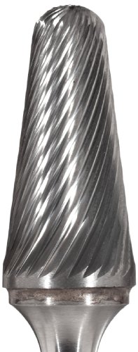 Bassett SL-3 Cone Solid Carbide Bur, неоткриен финиш, единечен сечење, обичен крај, 1/4 Shank, 3/8 дијаметар на главата, должина од 1-1/16