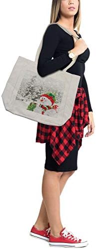 Амбезон Божиќна торба за шопинг, снежен човек во снежен шумски празник тематски аранжман за зимска сезона, еко-пријателска торба за еднократна употреба за плажа на