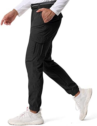 Машки пешачење водоотпорни панталони товарни лесни брзо суво суво случајни панталони со ремен и 6 џебови