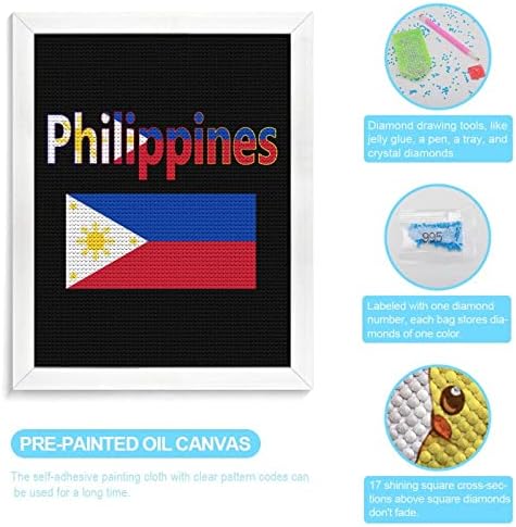 Знаме на филипините Дијамантски комплети за сликање Слика 5D DIY целосна вежба Rhinestone Arts Wallид декор за возрасни бело