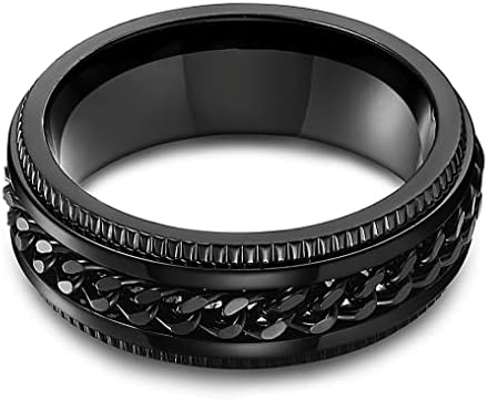 ВККИСКО ЦРНА ИНТЕРТВИНЕ 8мм Спинер прстен од не'рѓосувачки челик Fidget прстен за вознемиреност за мажи, големина 7-12