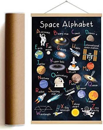 16x24 простор ABC азбучен постер за азбука; постери за вселенски галаксии; планети астронаути ракетни закачалки, врамени постер
