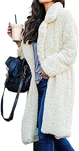 Womanена зимски палто, обични палта за жени со долги ракави Домаќини Зимски тунични удобни палта цврста боја на руно