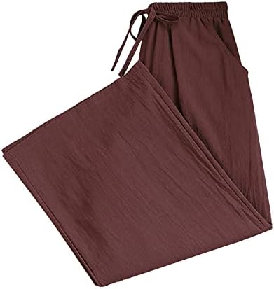 Широки пантацо панталони за жени удобни постелнини памучни панталони опуштени вклопени долги панталони летни обични панталони за јога