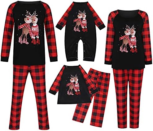 Појавување на семејни пижами поставува Божиќни елен графички графички PJ на долги ракави и карирани печатени дното на дневникот