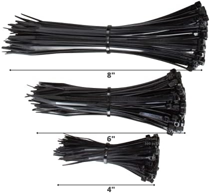 GTSE црни поштенски врски, 300 пакувања собрани големини, 4/6/8 инчи, врски со најлон кабелски отпорни на УВ, завиткувања за врзување на само-заклучување
