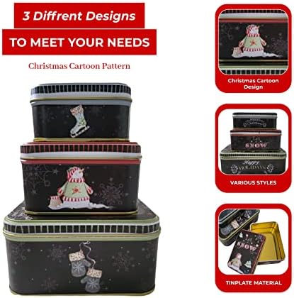 СРЕЌНИ ПРАЗНИЦИ Црни Метални Калапи Правоаголник Пакет од 3 со големи, средни и мали кутии Божиќни Снежни Дизајни