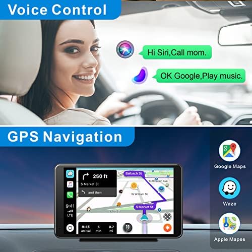 Пренослив Автомобил Стерео Безжичен Apple Carplay Безжичен Android Auto 7 Инчен Екран На Допир Со Bluetooth, GPS Навигација, Огледало