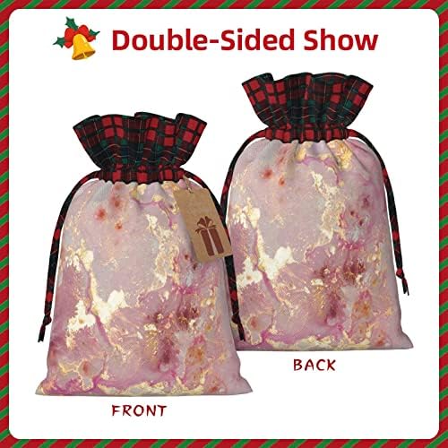 Божиќни Торби За Подароци Со жици за Влечење , Розова Мермерна Текстура - Мали Кеси За Бонбони За Божиќно Лекување За Завиткување На Празнични
