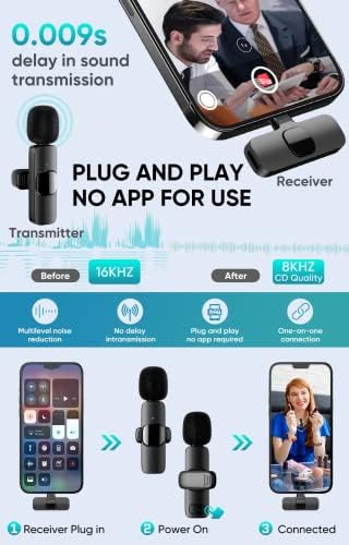 Безжичен Лавалиер Микрофон За Андроид &засилувач; iPhone Лаптоп, Приклучок-Плеј Клип На Микрофони Со Намалување На Бучавата, Безжичен