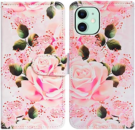 Bcov Iphone 12 Паричник Случај, iPhone 12 Pro Случај, Розова Роза Цвеќиња Мултифункционален Паричник Кожа Случај Флип Капак Со