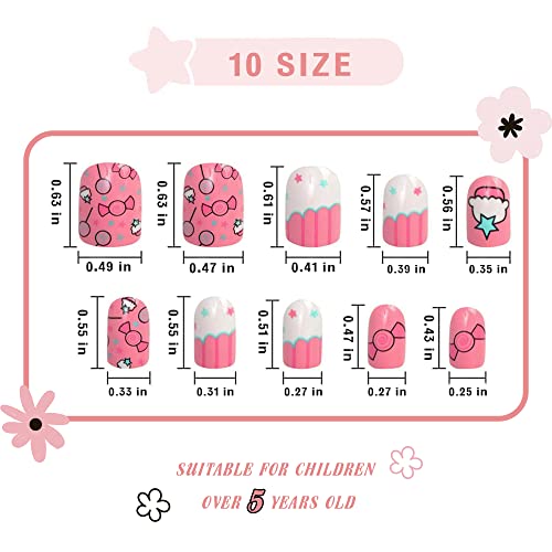 144 Парчиња Деца Притиснете На Ноктите Девојки Лажни Нокти, Пред-лепак Целосна Покривка Кратки Нокти Вештачки Нокти Комплет За Мали Девојчиња