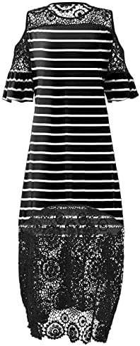 Женски плус големина чипка ладно рамо фустан летен трендовски графички долги макси фустани лабава фустан за коктел за коктел