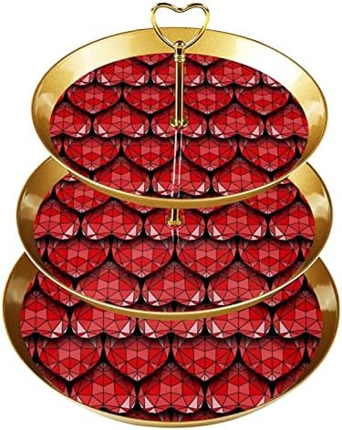 Драгонбту 3 Ниво Кекси Стојат Со Злато Прачка Пластични Нивоа Десерт Кула Послужавник Геометриски Срца Љубов Црвена Шема Овошје Бонбони Дисплеј За Свадба Роденден