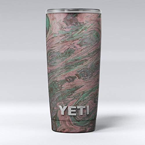 Дизајн Скинц зелена чеша мермерна површина V46 - Комплет за винил за завиткување на кожата, компатибилен со чашите за ладилни ладилни текови на Јети Рамблер
