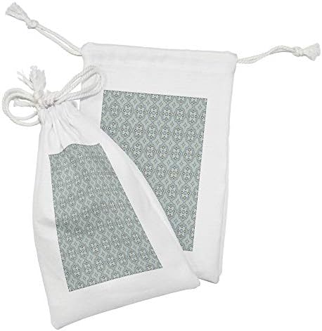 Ambesonne Retro ткаенина торбичка сет од 2, рачно нацртана апстрактна шема на плочки со повторувачки мотиви за мозаик решетки, мала