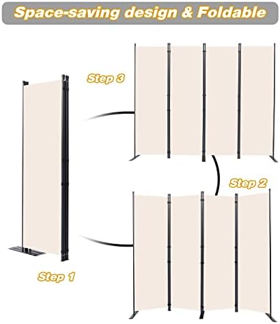 Избрана Соба Делител, 4 Панел Преклопен Екрани За Приватност Со Поширока Поддршка Нозе, 6 Стапки Преносни Соба Партиција За Соба Сепаратор, 88 W X 71 H, Беж