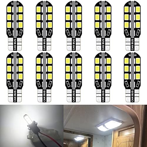 Unxmrff T10 921 LED светилки бела 922 912 194 LED сијалица 24-SMD кампер-светилки за 12V RV сијалици, патнички приколка RV внатрешни тавански