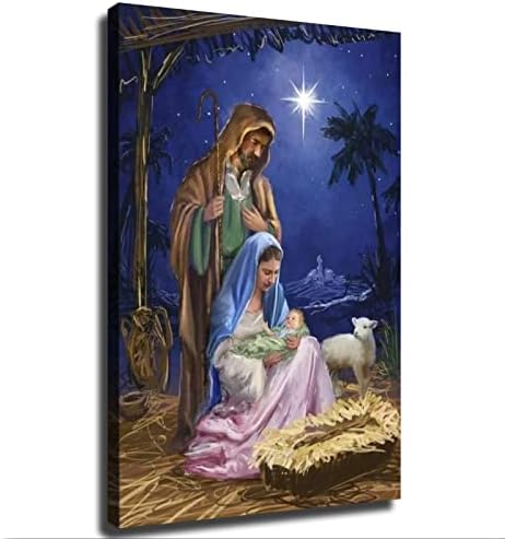 Рождество осветли религиозна Мери Josephозеф и бебе Исус во платно платно постери за печатење на уметноста слика модерна канцеларија