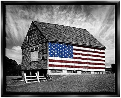 Студената индустрија црно -бела фарма куќа штала Американско знаме, дизајн од Jamesејмс Меклафлин