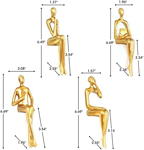 Златен Декор Комплет Од 4 Статуа На Мислител за седење, Модерен Декор За Домот Апстрактна Скулптура, Смола Колекционерски Фигурини