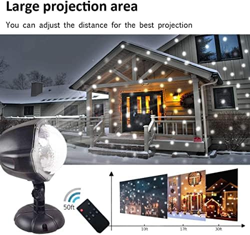 AOLOX Снежни врнежи LED светла Божиќна снег ротирачки проектори Светла далечински управувач водоотпорен пејзаж декоративно осветлување за внатрешен двор, градина, Но