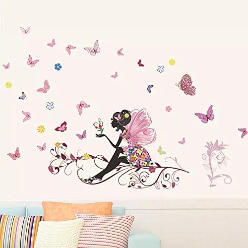 Wallидна уметност Пеперутка цвет самовила налепници за wallидни wallидови за во соба wallид декорација спална соба дневна соба девојки