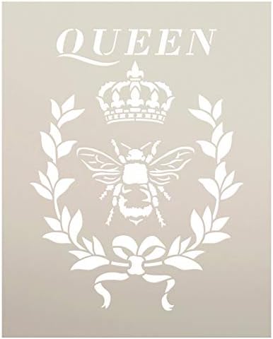 Кралицата пчела матрица со Крун и Лорел од Студиор12 | DIY Фарма куќа Дома Декор | Француски Флеур де Лис Венец збор за уметност